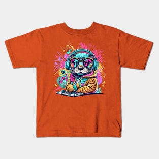 otter Dj 90s vibes Kids T-Shirt